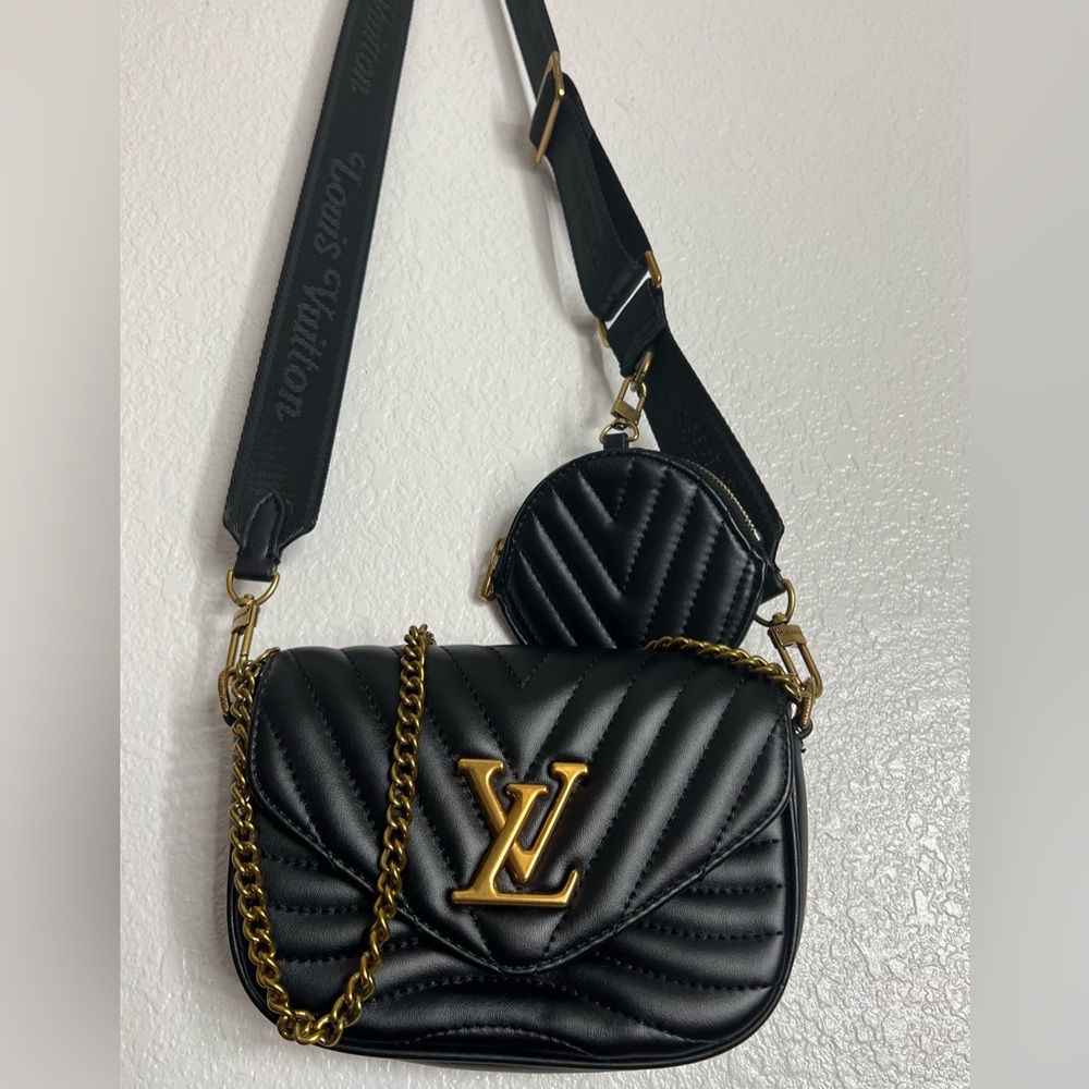 Louis Vuitton Black Quilted Crossbody Bag with Gold Accents
